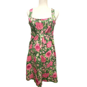 Womens Bold Pink Floral & Green Sun Dress by London Times Size 10